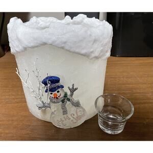 Candlesmith Hurricane Christmas Snowman Votive 7.5” Tall Candle Holder, Read All